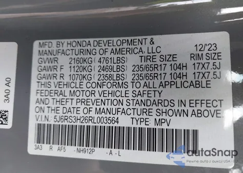 2024 Honda Cr-V Lx 2Wd z USA, uszkodzony, nr VIN 5J6RS3H26RL003564